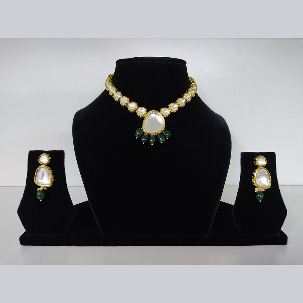 Tarangavi Green BeKundans With Kundan Gold Plated Necklace Set