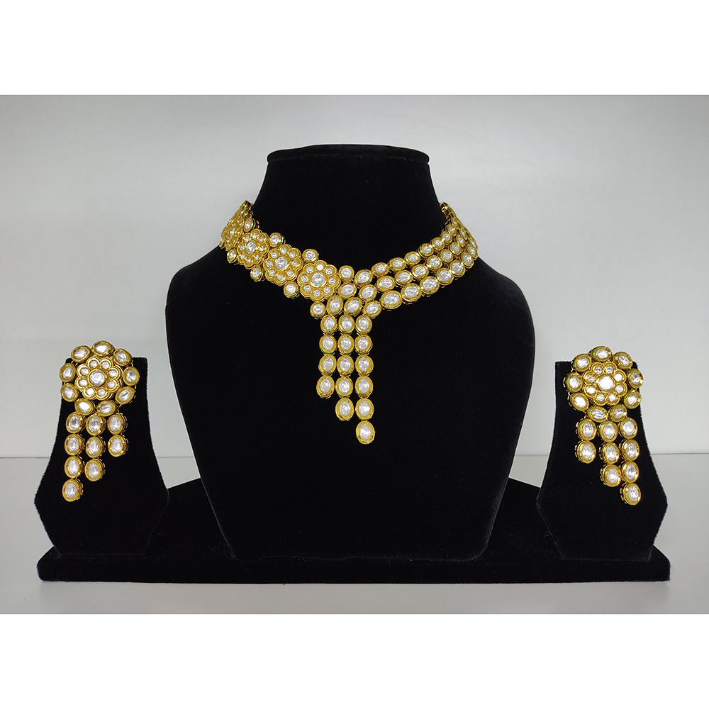 Tarangavi Stylish Layer Kundan Gold Plated Brass Necklace Set