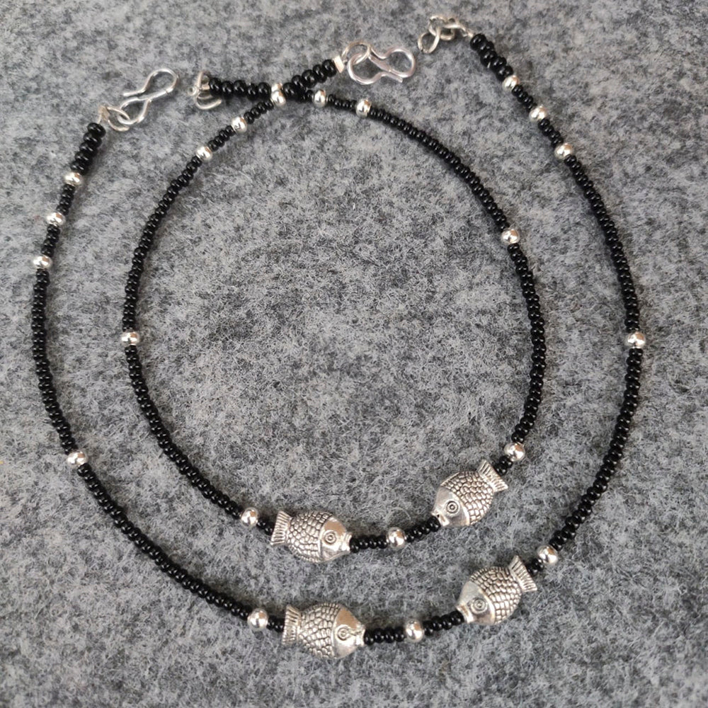 Vaamika Oxidised Plated Premium Quality Black Beads Anklet Pair