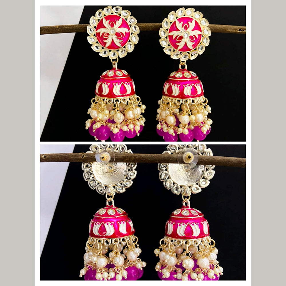 Vaamika Gold Plated Rani Pink Meenakari Jhumki Earrings
