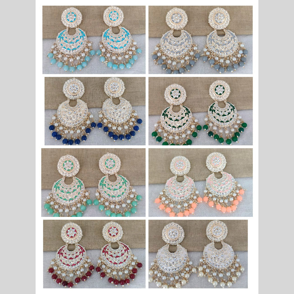 Vaamika Gold Plated Kundan Stone & Beads & Meenakari Dangler Earrings