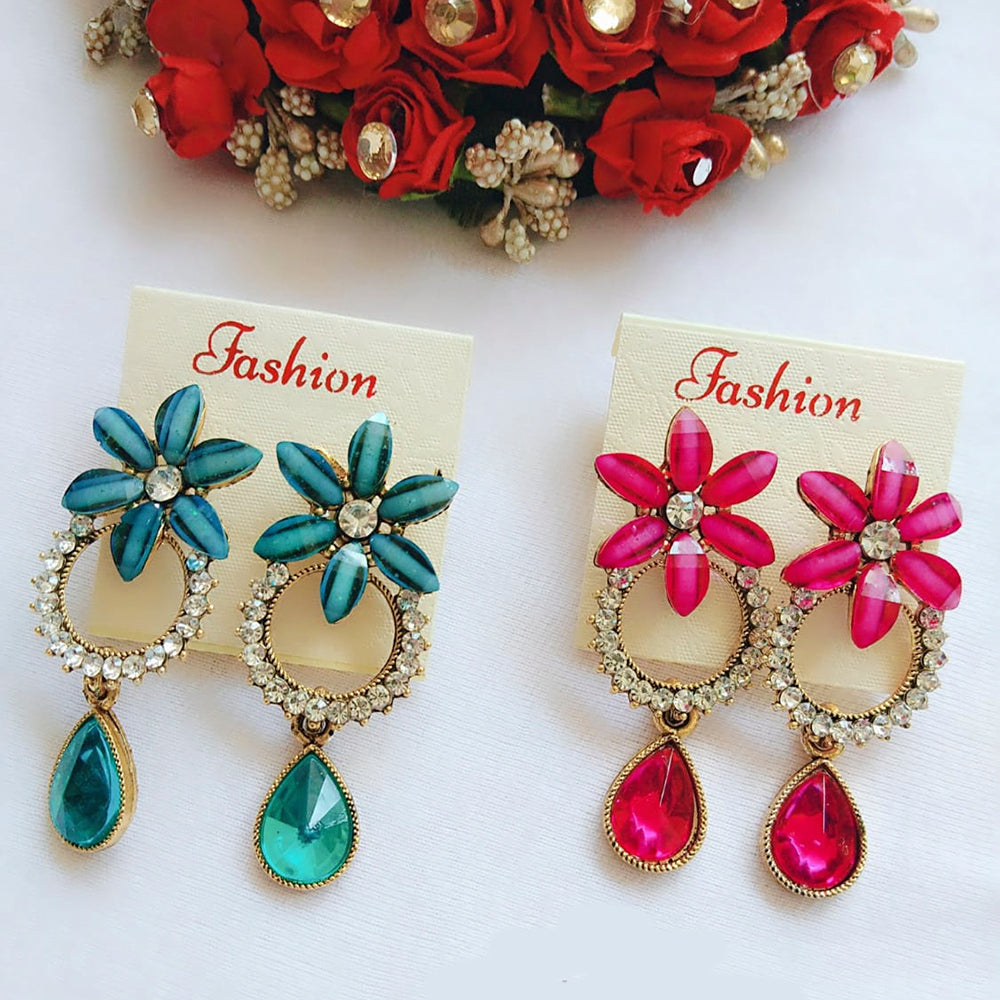 Vaamika Gold Plated Pack Of 2 Austrian Stone Dangler Earrings