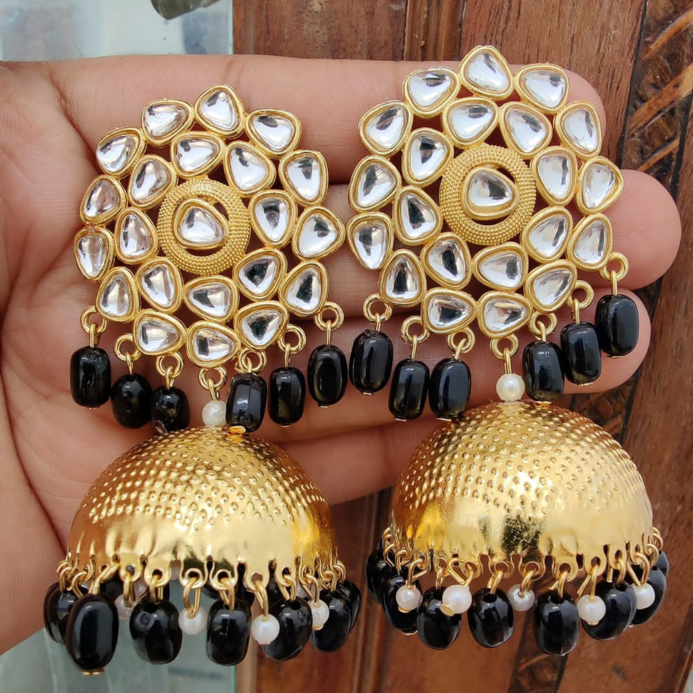 Vaamika Gold Plated Kundan Stone And Beads Jhumki Earrings