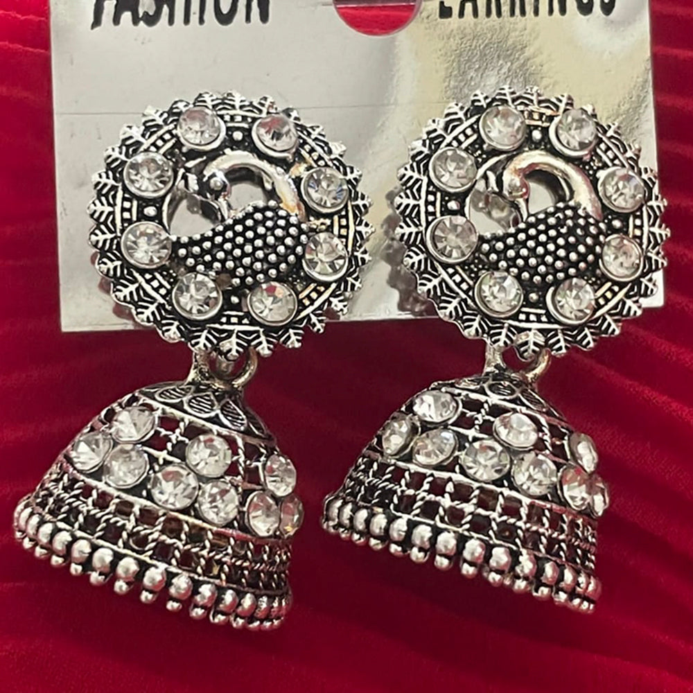 Vaamika Oxidized Plated Austrian Stone Jhumki Earrings