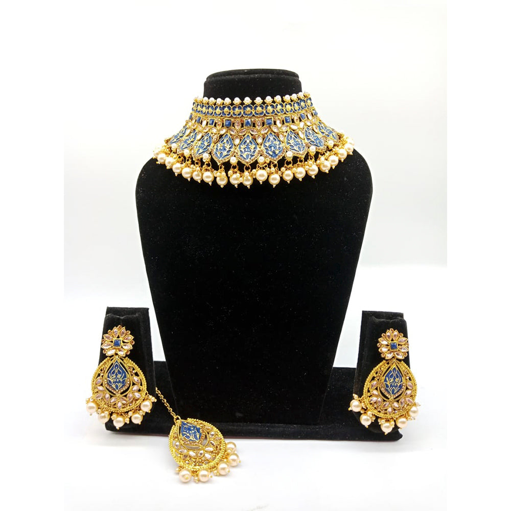 Vaamika Gold Plated Kundan Stone & Meenakari & Beads Necklace Set