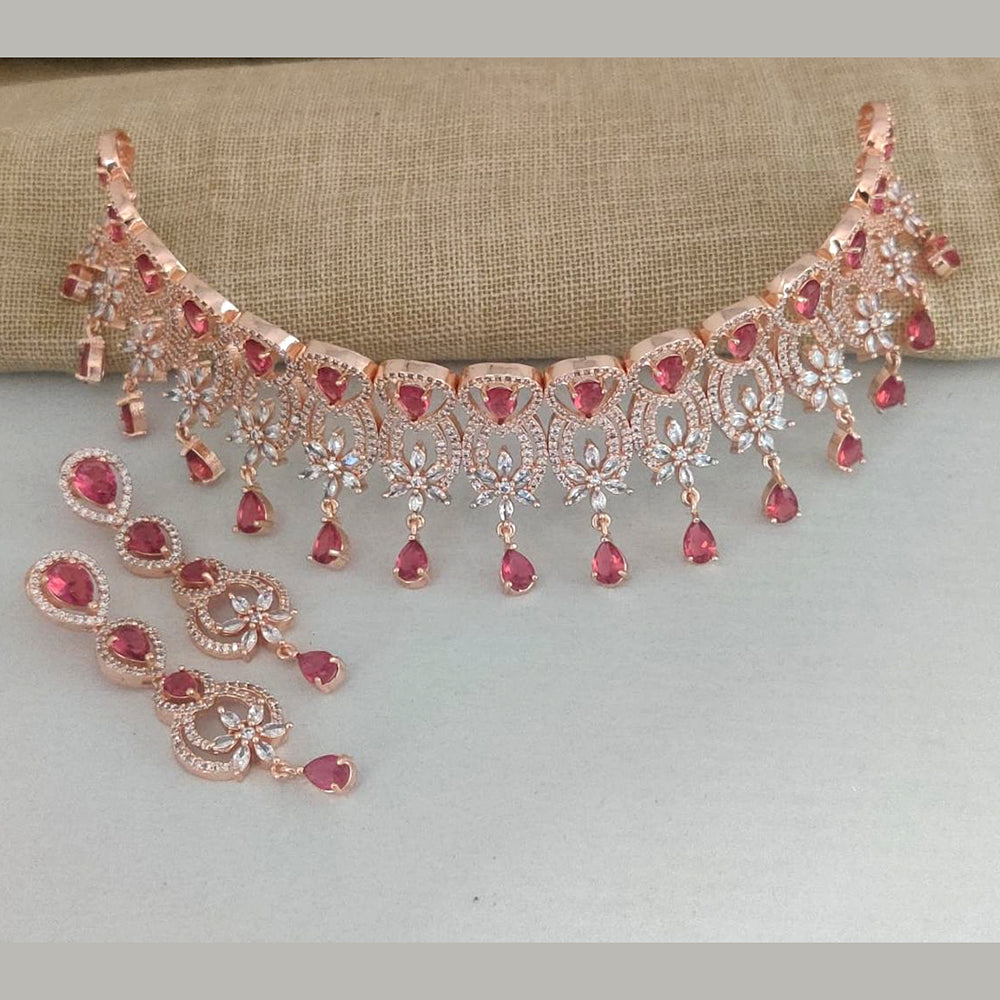 Vaamika Rose GoldAd Stone Necklace Set -VMNECK311