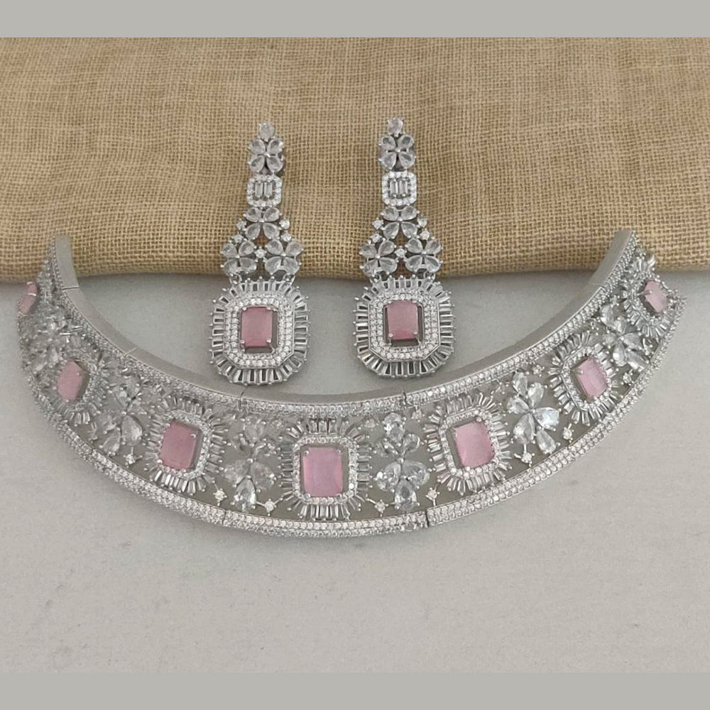 Vaamika Silver Plated Ad Stone Necklace Set -VMNECK312