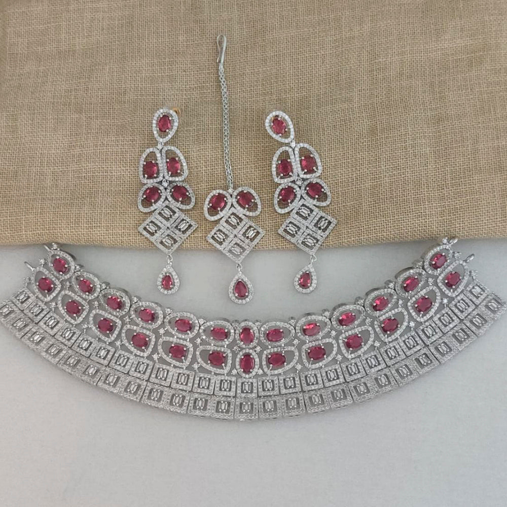 Vaamika Silver Plated Ad Stone Necklace Set -VMNECK313