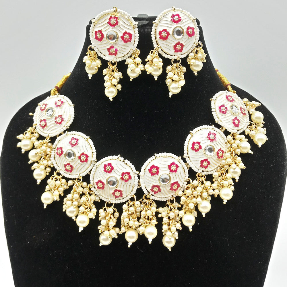 Vaamika Gold Plated Kundan Stone & Meenakari & Beads Necklace Set