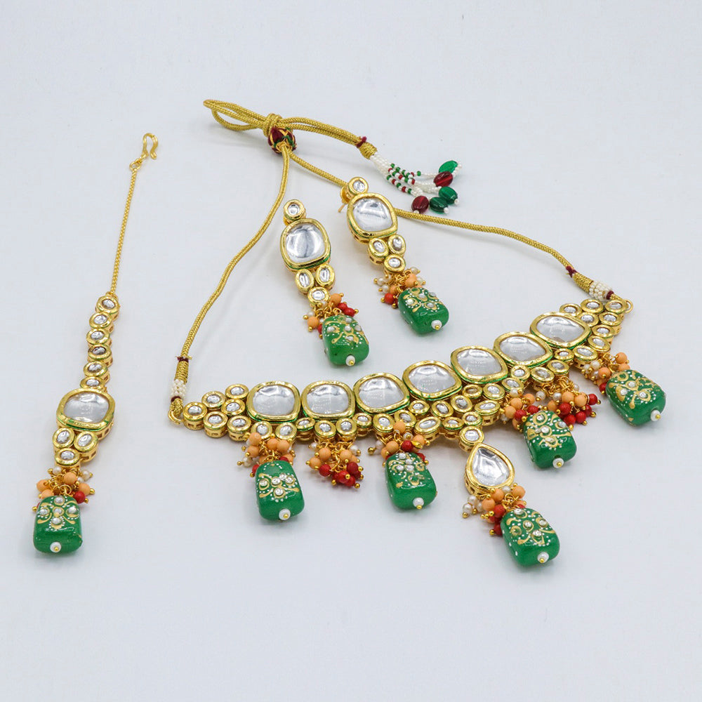 Vaamika Gold Plated Kundan Stone & Beads Traditional Choker Necklace Set- VMNECK403