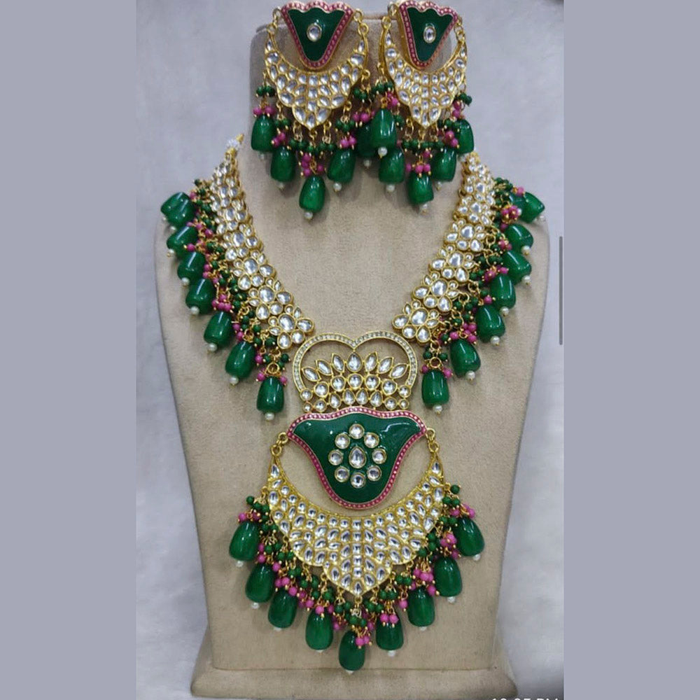 Vaamika Gold Plated Kundan Stone & Beads Long Necklace Set