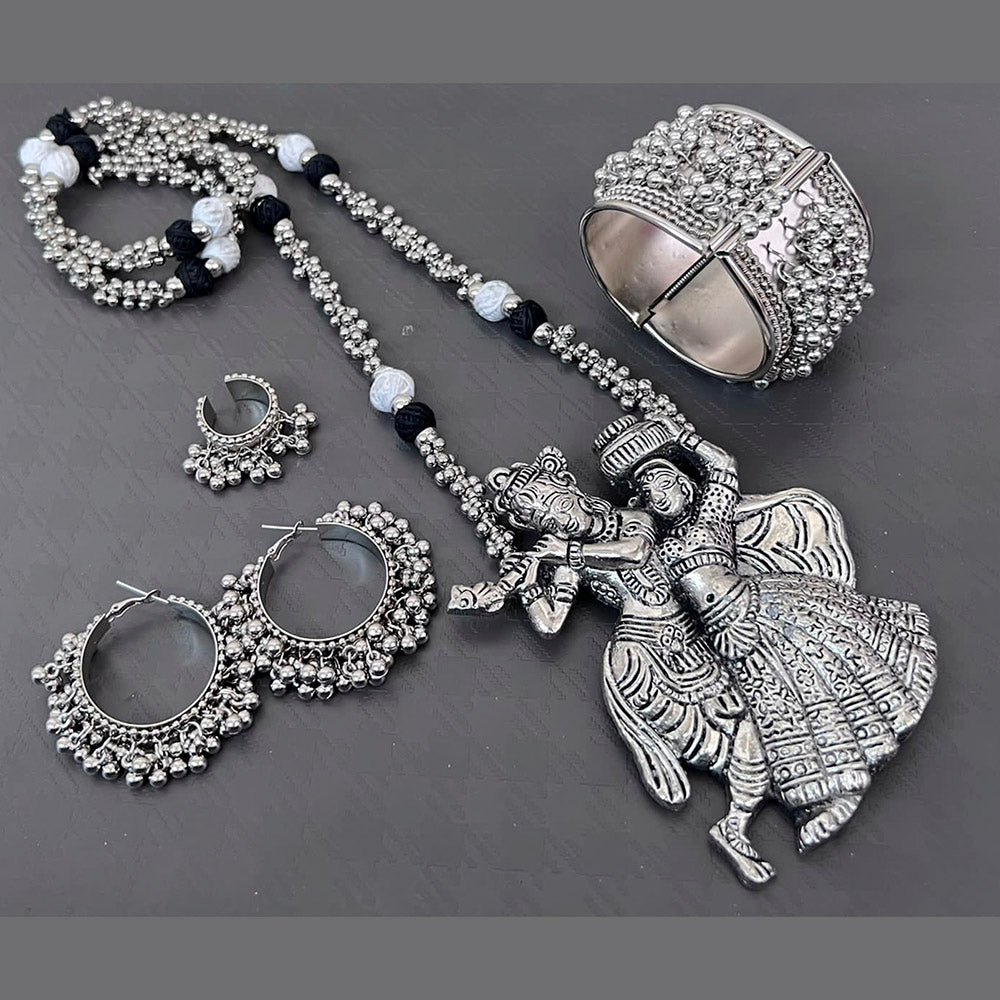 Vaamika Oxidized Plated Radha Krishna Necklace Set With Earrings, Ring , Bracelet