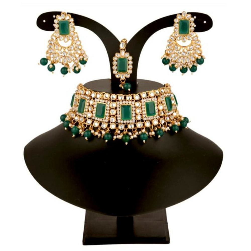 Vaamika Gold Plated Kundan & Austrian & Crystal Stone Choker Necklace Set