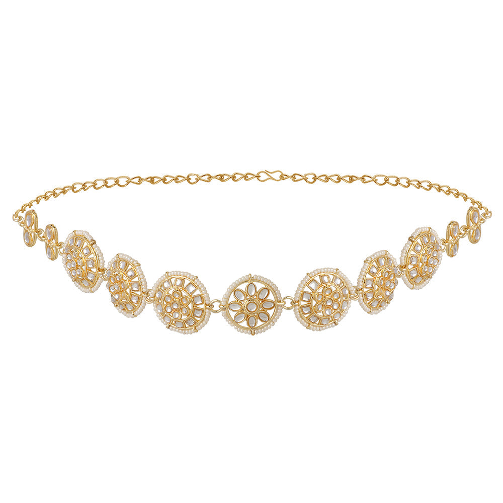 Mahi Gold Tone Kundan Floral Ethnic Head Chain For Women
