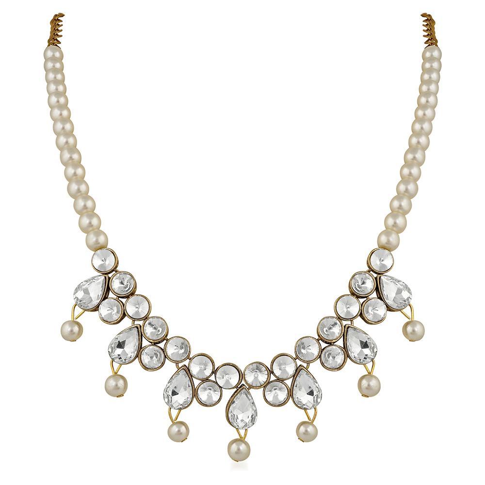 Mahi Traditional Jewellery Kundan and Artificial Pearl Necklace Set with Earrings for Women (VNCJ100246WHT)