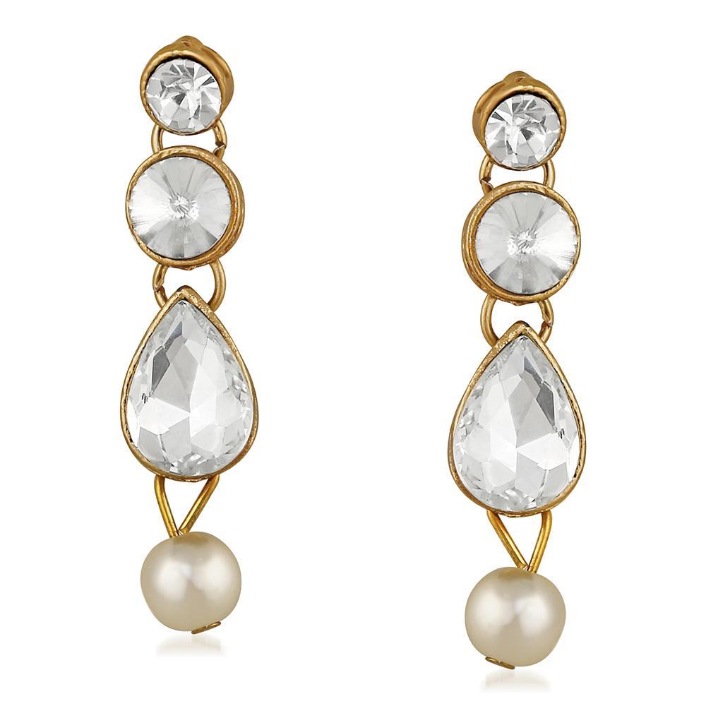 Mahi Traditional Jewellery Kundan and Artificial Pearl Necklace Set with Earrings for Women (VNCJ100246WHT)