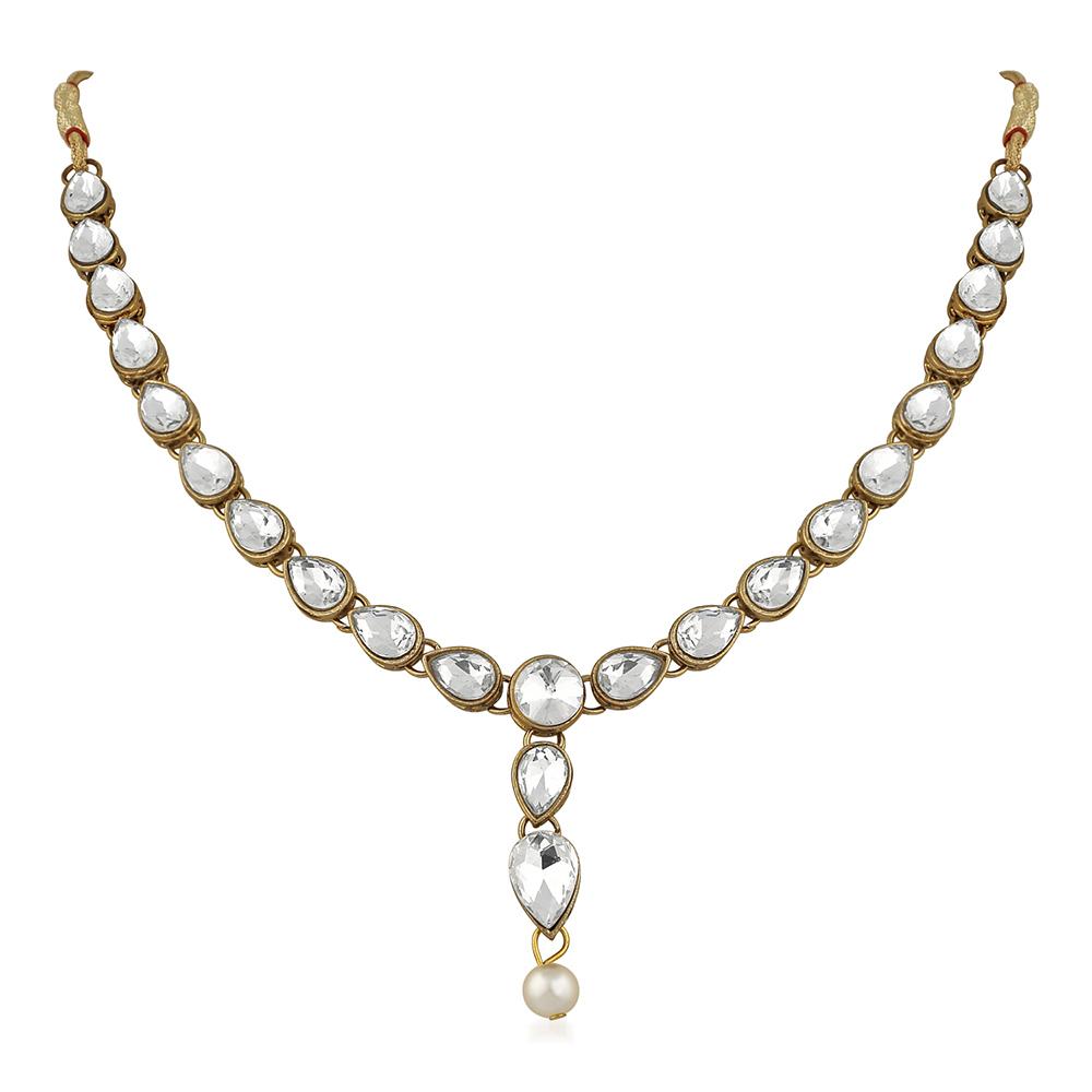 Mahi Traditional Jewellery Kundan and Artificial Pearl Necklace Set with Earrings for Women (VNCJ100253WHT)