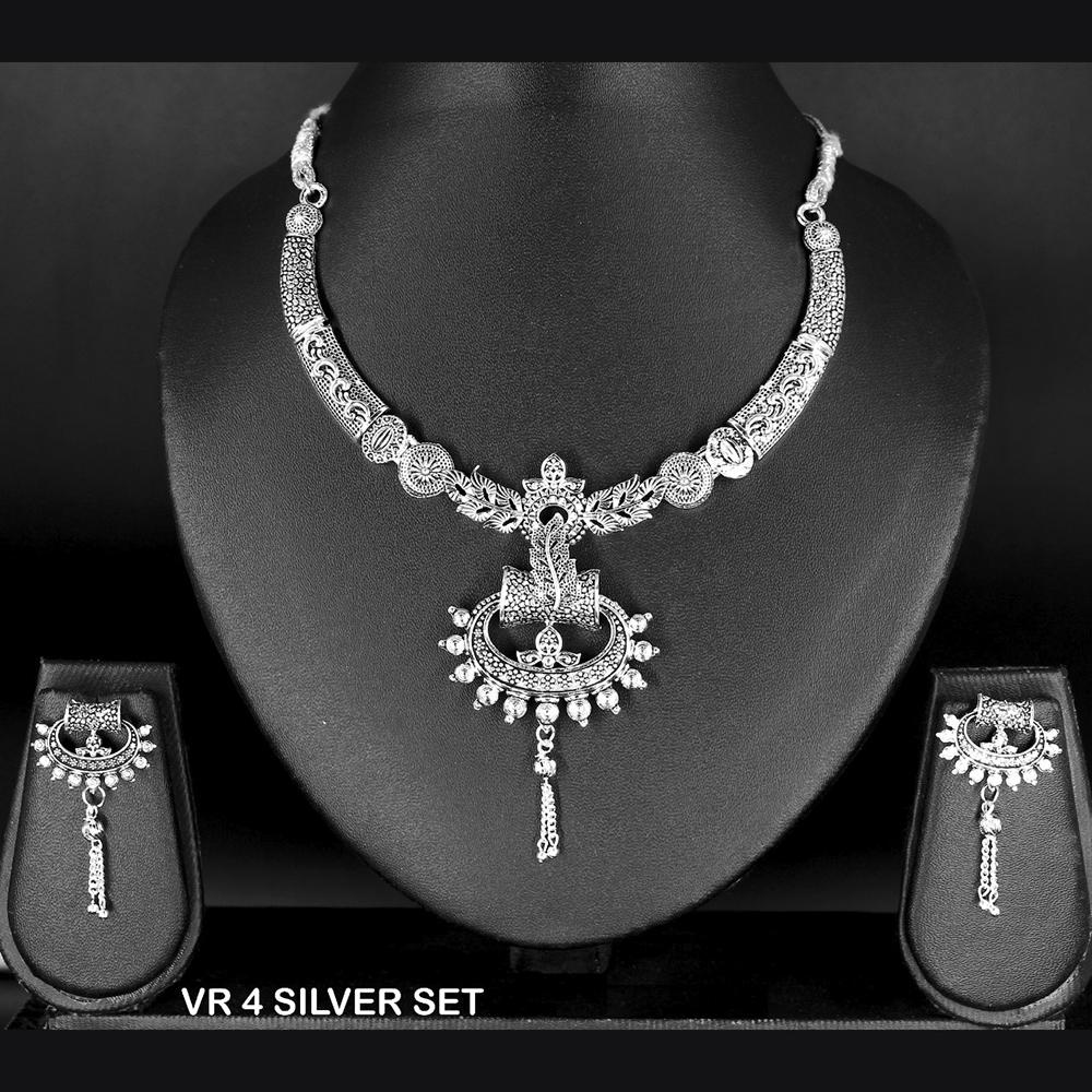 Mahavir Oxidised Plated Choker Necklace Set - VR 4 SILVER SET OXD