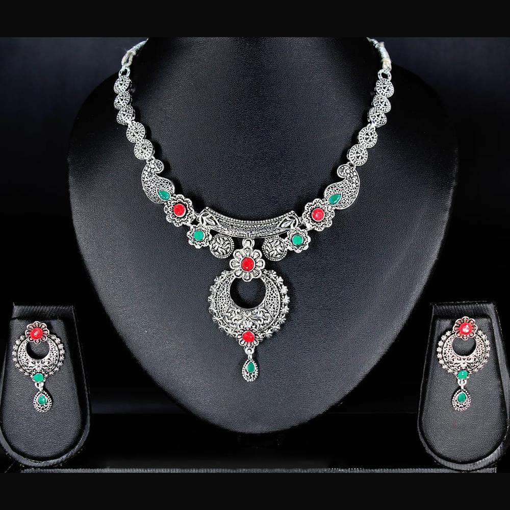 Mahavir Oxidised Plated Choker Necklace Set - VR 6 SILVER SET OXD