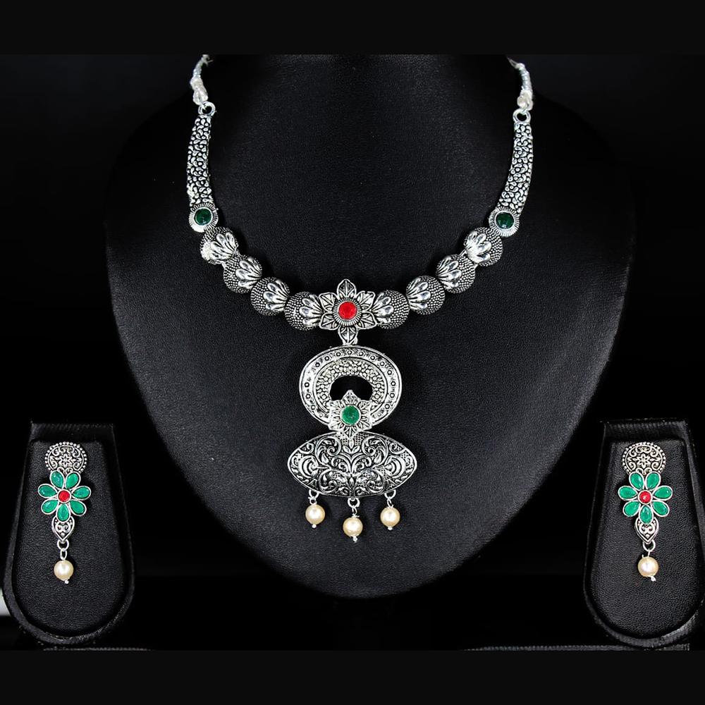 Mahavir Oxidised Plated Choker Necklace Set - VR 8 SILVER SET OXD