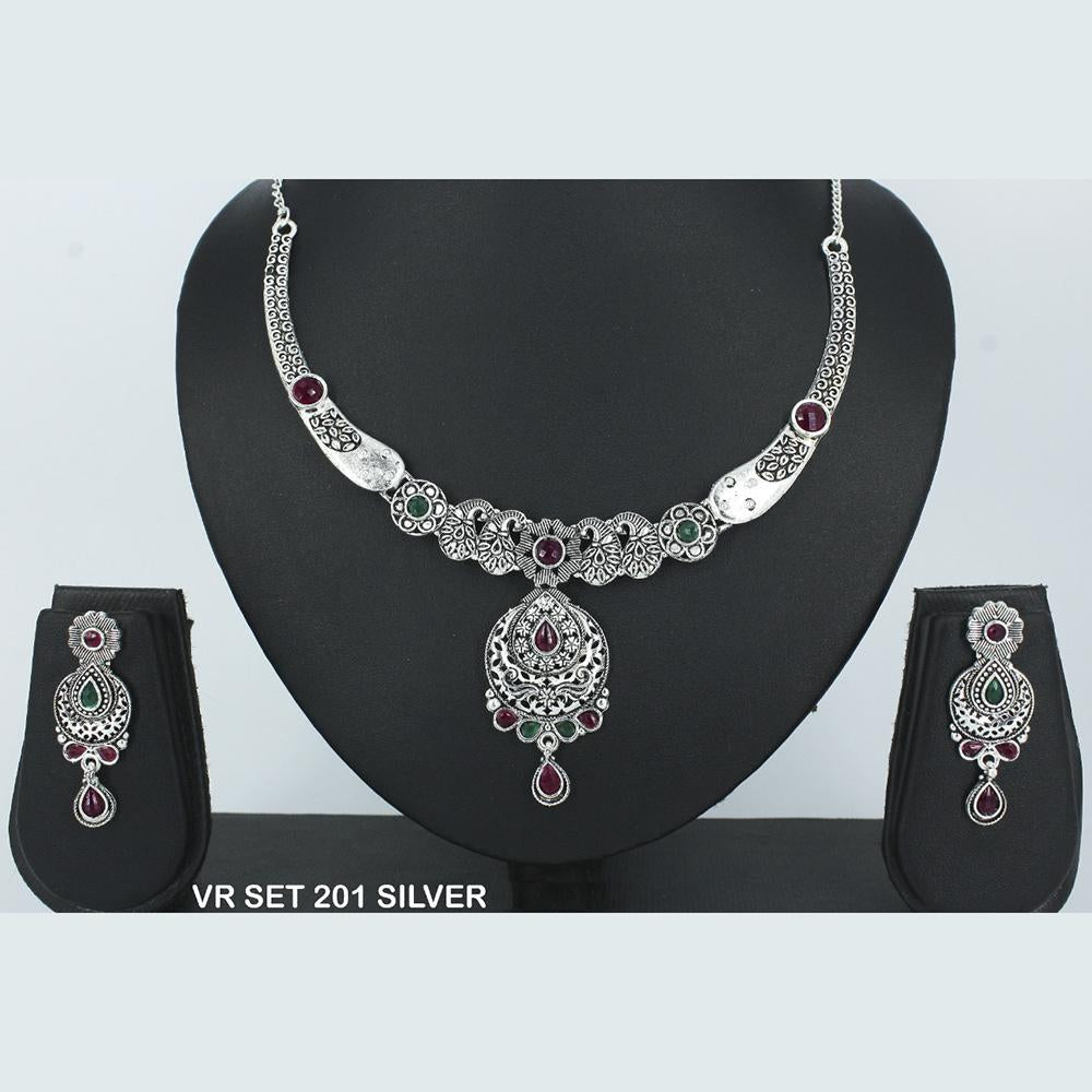 Mahavir Oxidised Plated Choker Necklace Set - VR SET 201SILVER OXD