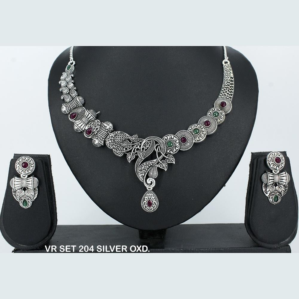 Mahavir Oxidised Plated Choker Necklace Set - VR SET 204 SILVER OXD