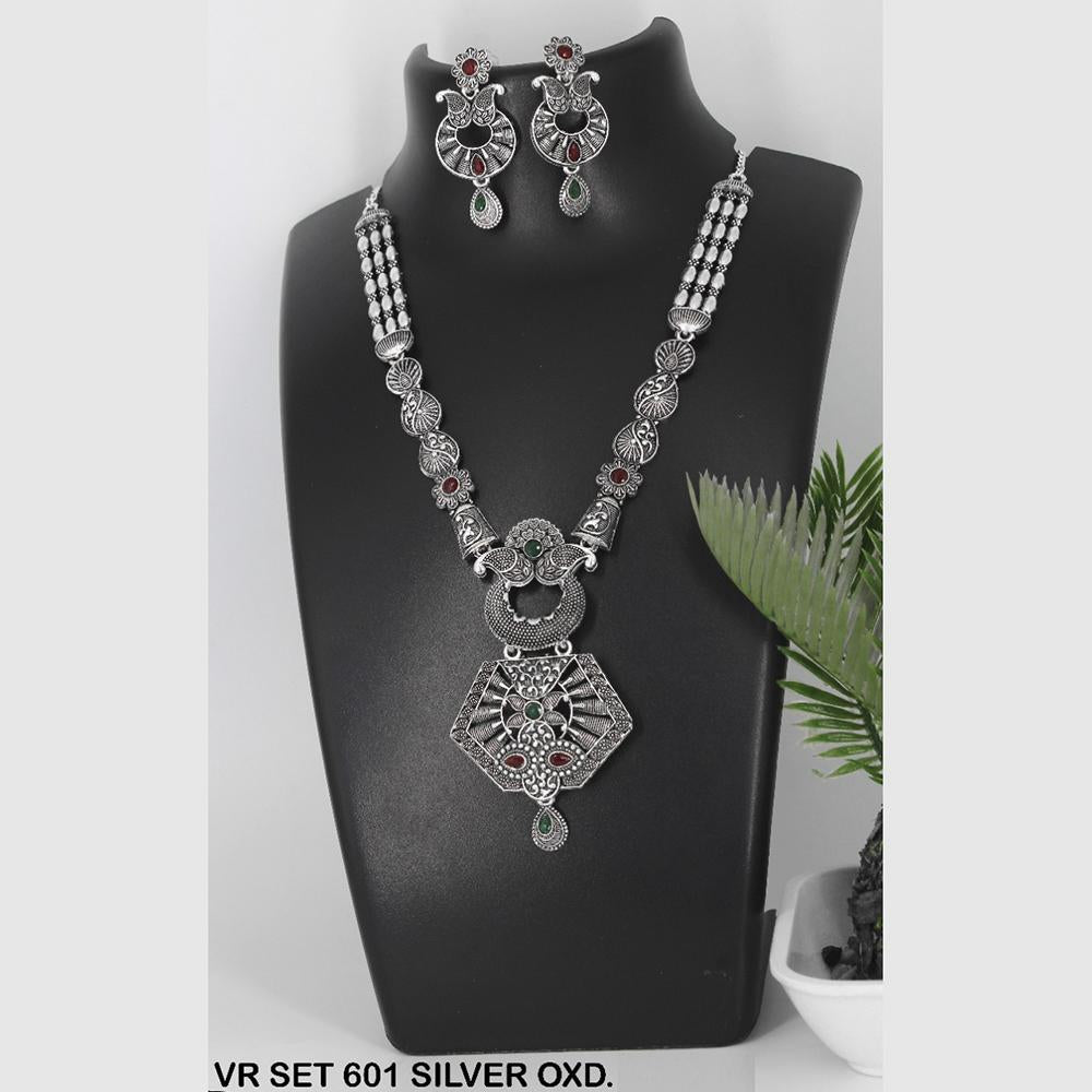 Mahavir Oxidised Plated Long Necklace Set - VR SET 601 SILVER OXD