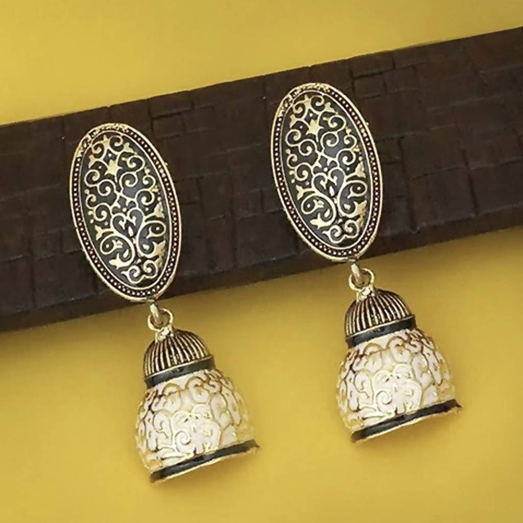 TipTop Fashions Black Meenakari Dangler Earrings