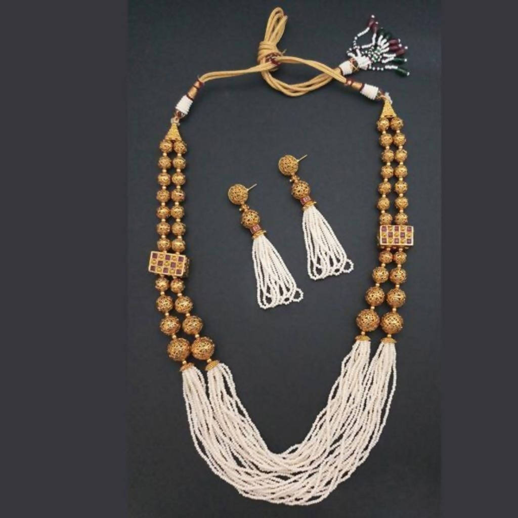 Ganpati Arts Stone Pearl Copper Necklace Set