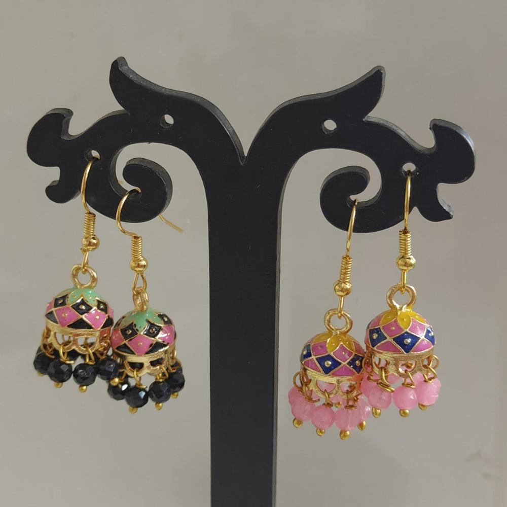 Pusti Art & Craft Multi Color Meenakari Gold Plated Jhumki Earrings (Assorted Color)
