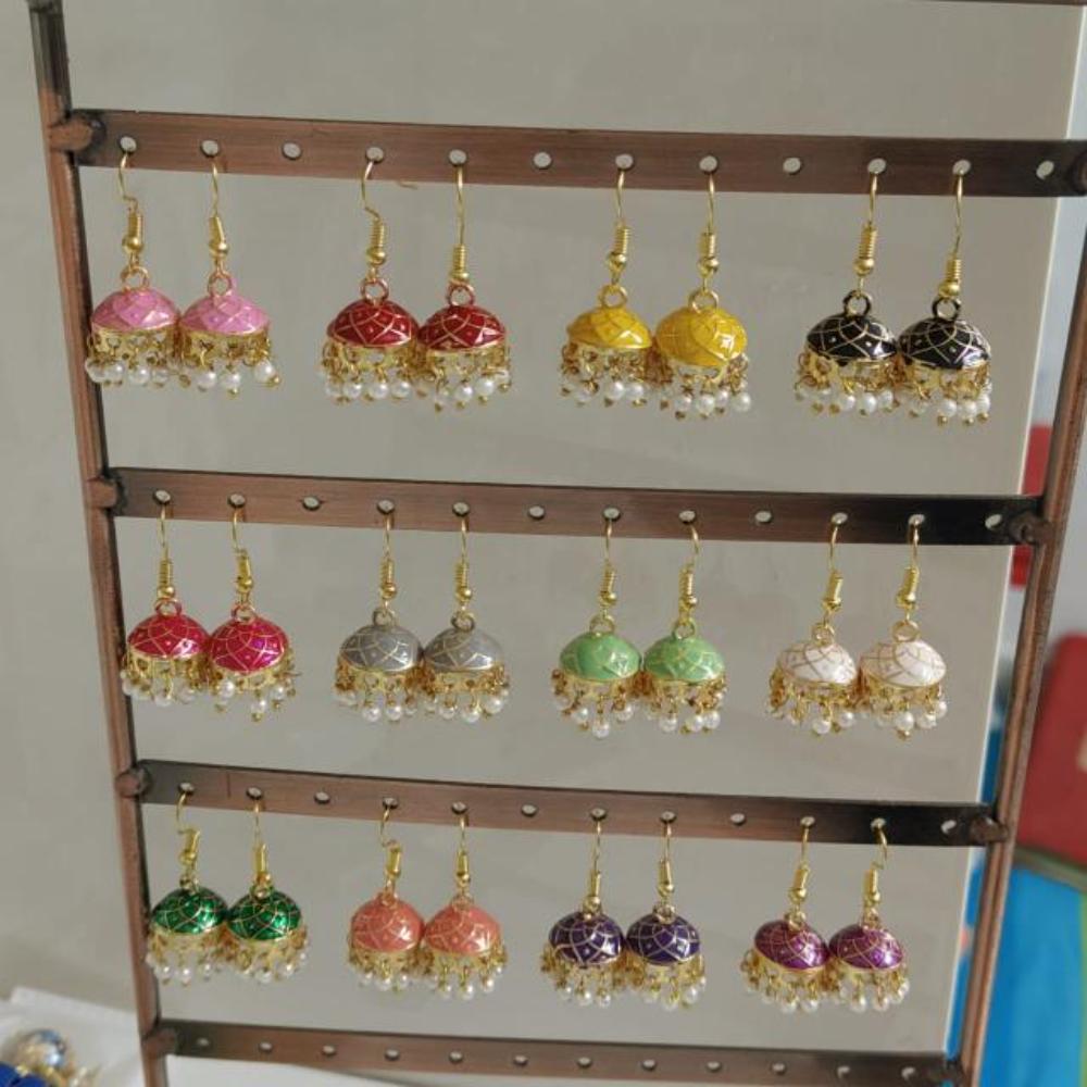 Pusti Art & Craft Multi Color Meenakari Gold Plated Jhumki Earrings (Assorted Color)