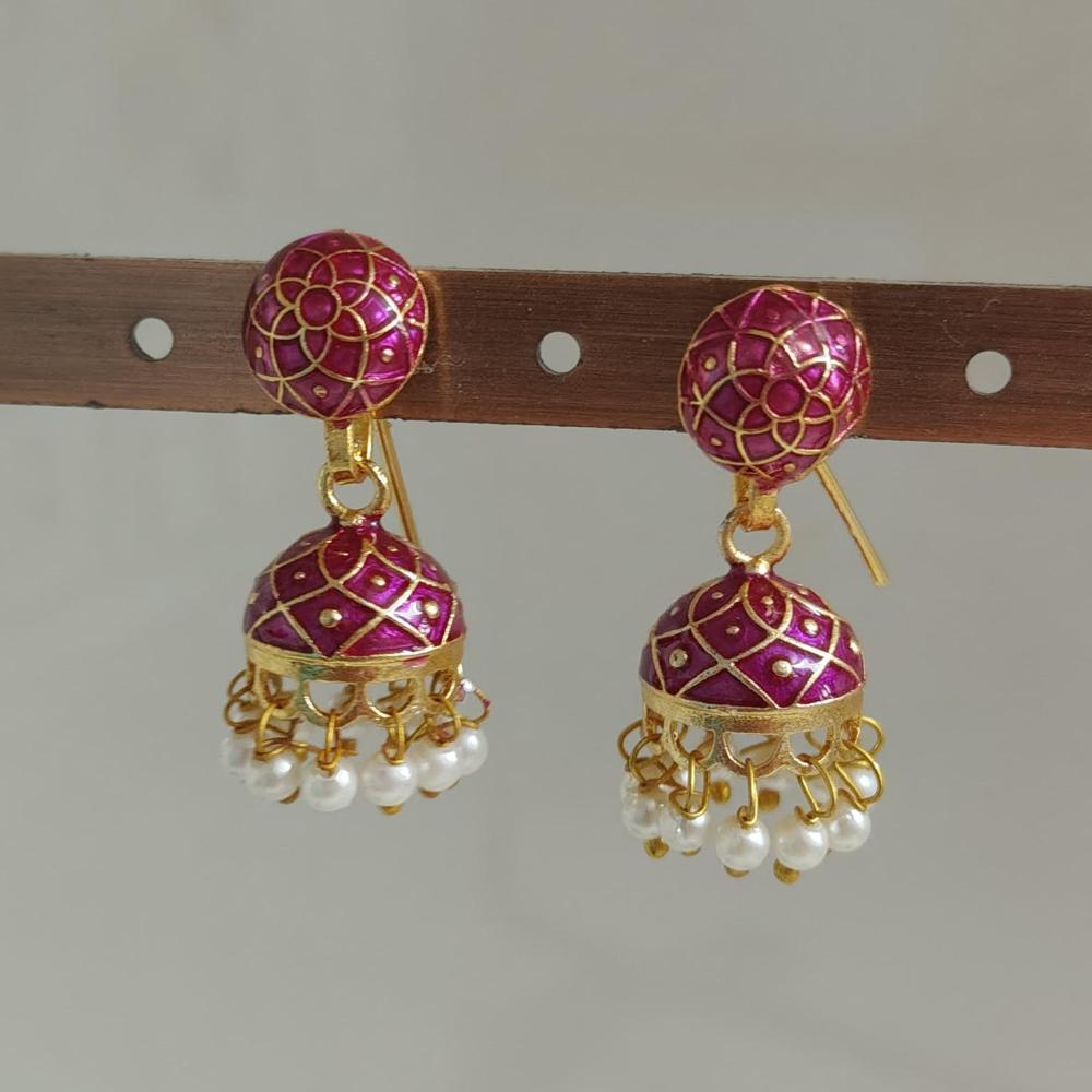 Pusti Art & Craft Multi Color Meenakari Gold Plated Jhumki Earrings (Assorted Color)