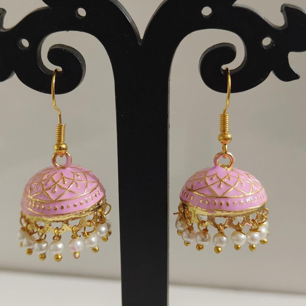 Pusti Art & Craft Multi Color Meenakari Gold Plated Jhumki Earrings (Assorted Color)