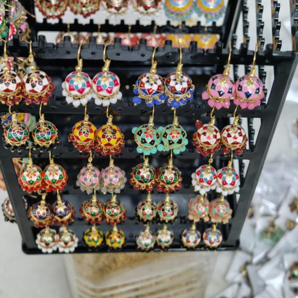 Pusti Art & Craft Multi Color Meenakari Gold Plated Jhumki Earrings (Assorted Color)