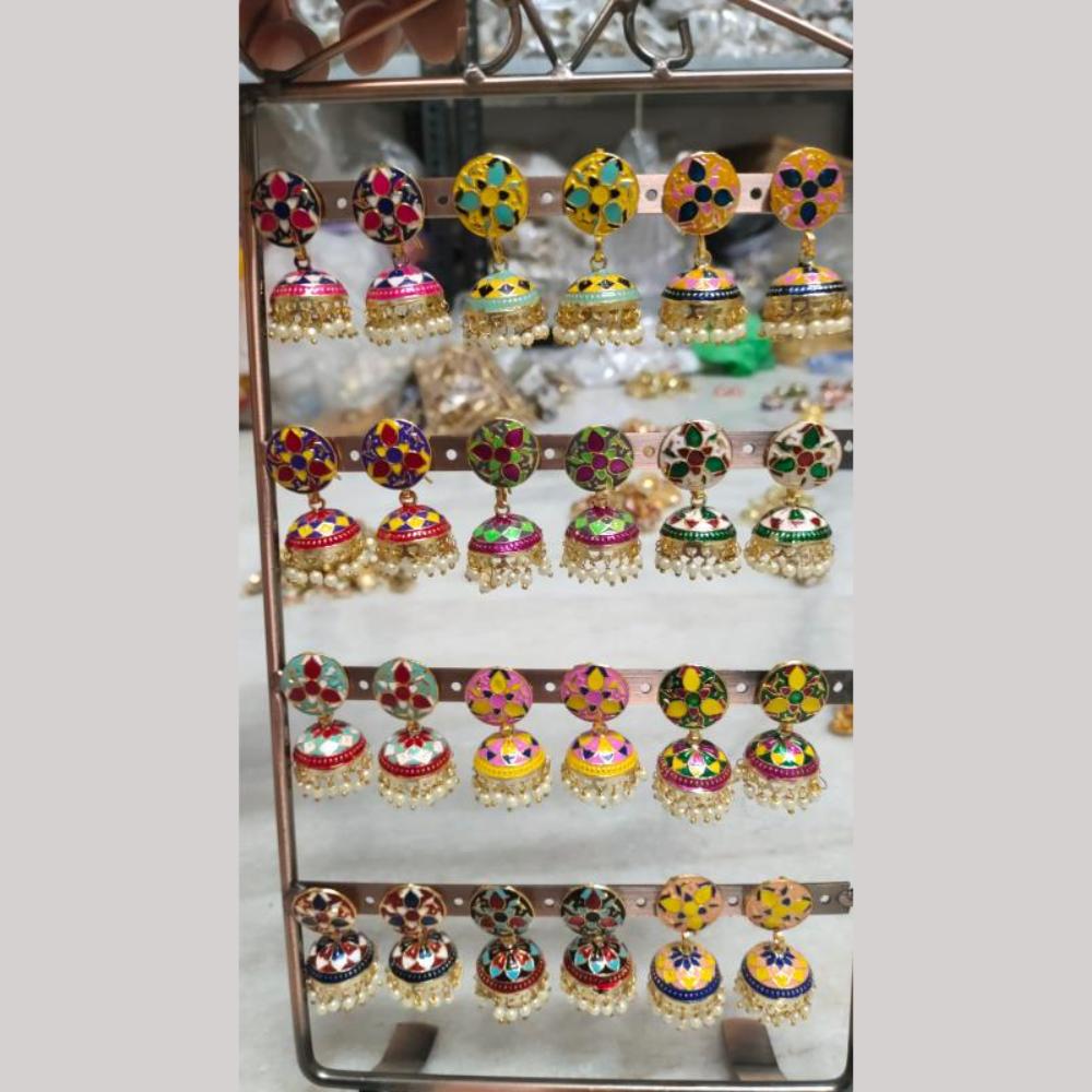 Pusti Art & Craft Multi Color Meenakari Gold Plated Jhumki Earrings (Assorted Color)