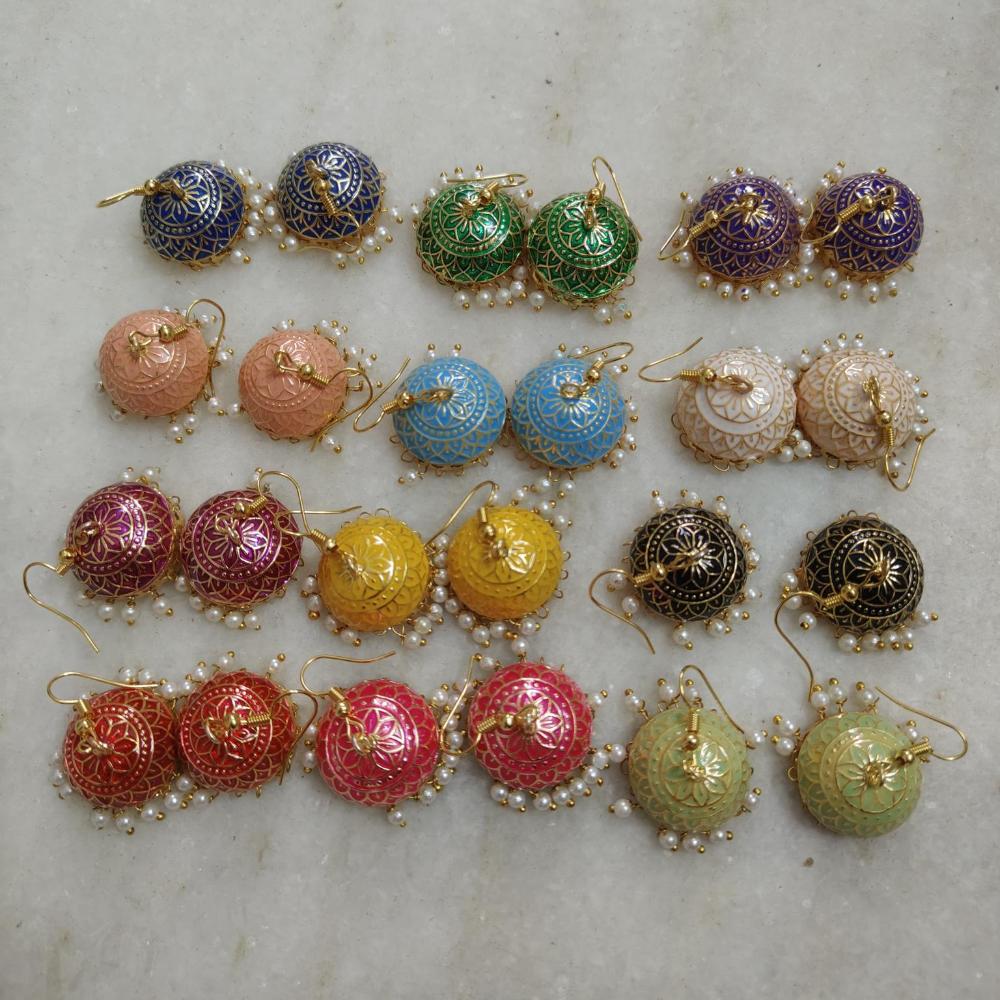 Pusti Art & Craft Multi Color Meenakari Gold Plated Jhumki Earrings (Assorted Color)