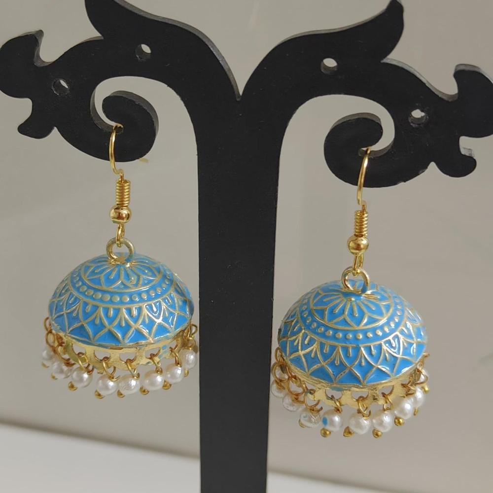 Pusti Art & Craft Multi Color Meenakari Gold Plated Jhumki Earrings (Assorted Color)