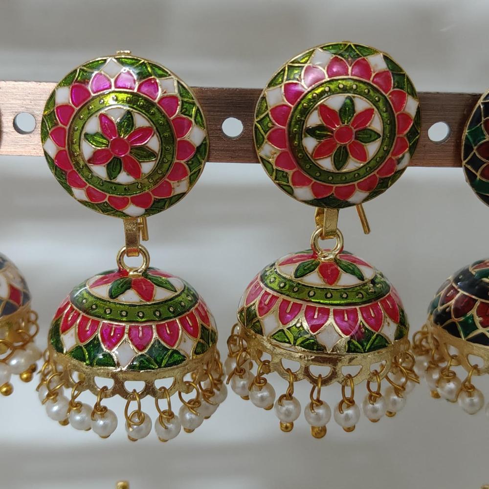 Pusti Art & Craft Multi Color Meenakari Gold Plated Jhumki Earrings (Assorted Color)