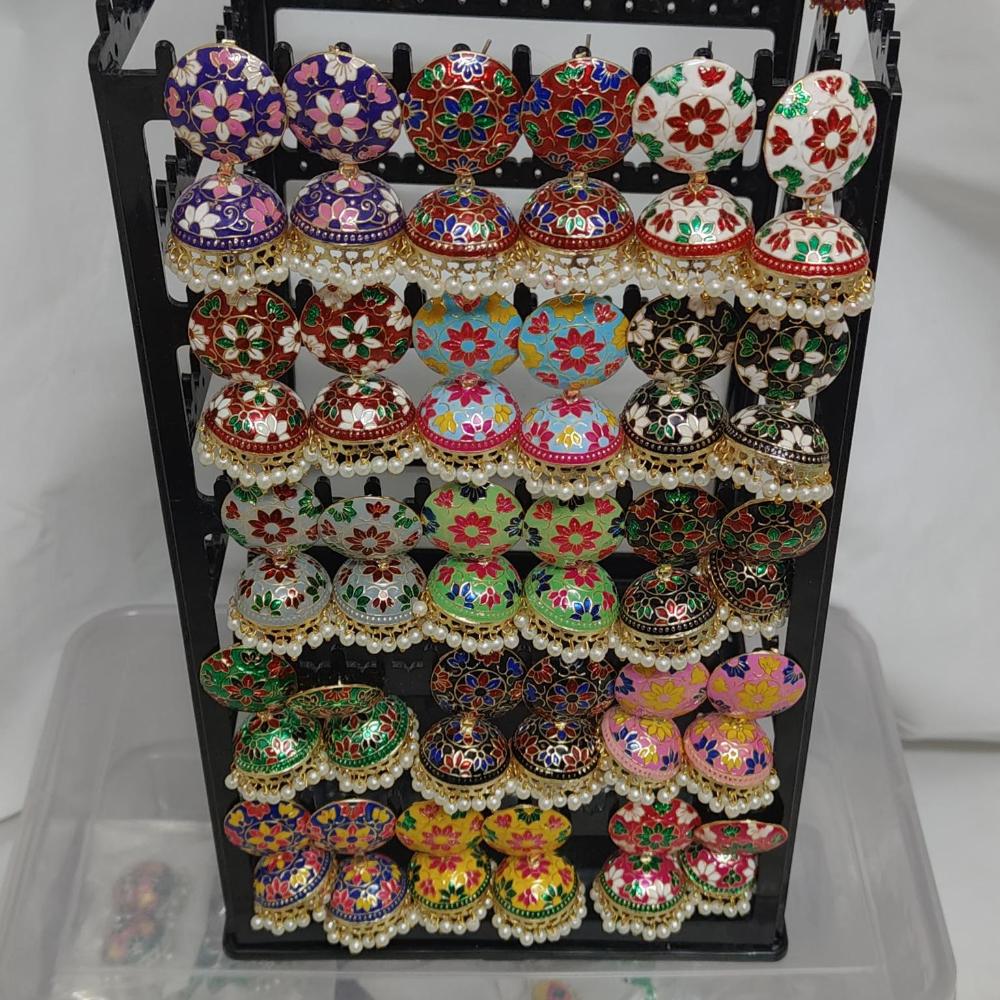 Pusti Art & Craft Multi Color Meenakari Gold Plated Jhumki Earrings (Assorted Color)