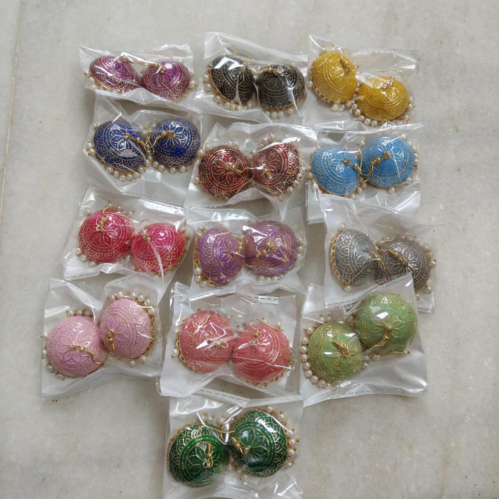 Pusti Art & Craft Multi Color Meenakari Gold Plated Jhumki Earrings (Assorted Color)