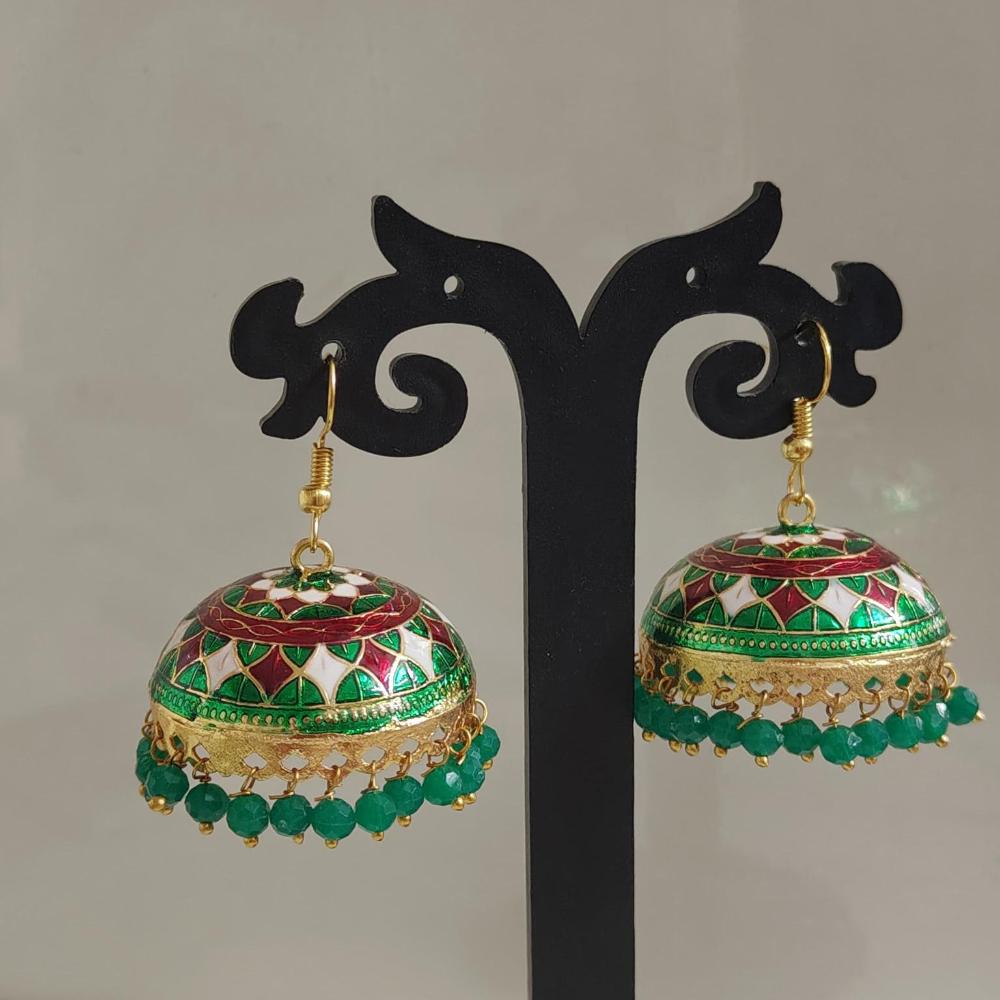 Pusti Art & Craft Multi Color Meenakari Gold Plated Jhumki Earrings (Assorted Color)