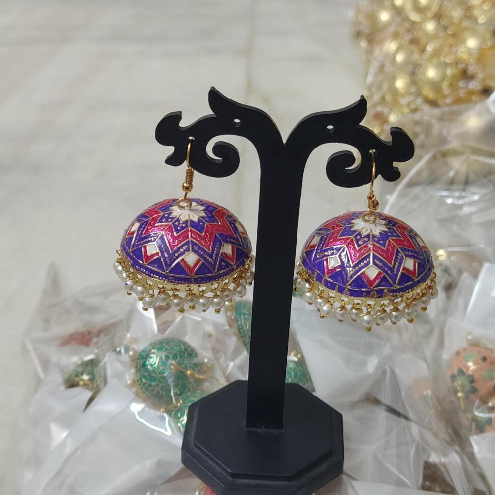 Pusti Art & Craft Multi Color Meenakari Gold Plated Jhumki Earrings (Assorted Color)