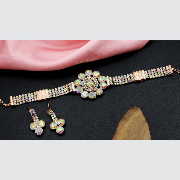 Mahavir Rose Gold Plated Crystal Stone Necklace Set