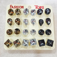 Urthn Set of 12 Elegant Crystal Stone Multi Shapes Stud Earrings Combo (Pack Of 6)