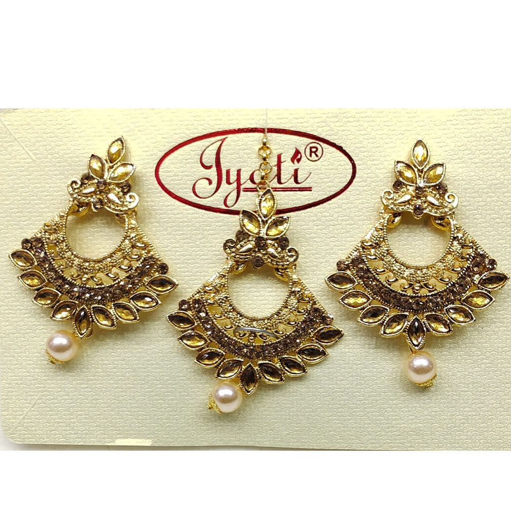 Tip Top Jewellers Gold Plated Austrian Stone And Pearl Earrings With Mangtikka