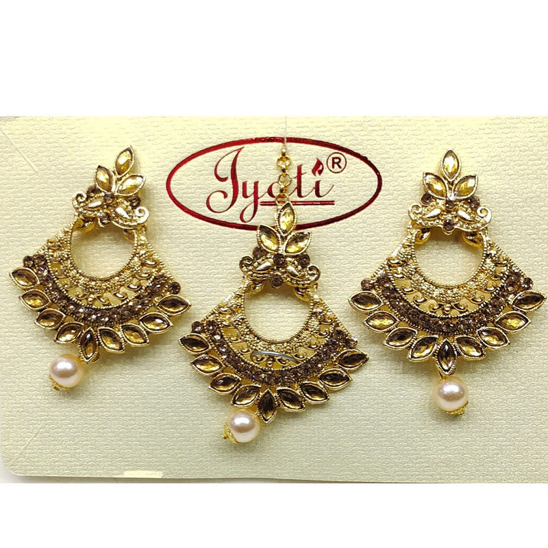 Tip Top Jewellers Gold Plated Austrian Stone And Pearl Earrings With Mangtikka