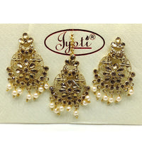 Tip Top Jewellers Gold Plated Austrian Stone And Pearl Earrings With Mangtikka