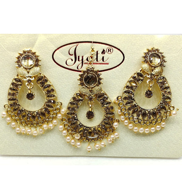 Tip Top Jewellers Gold Plated Austrian Stone And Pearl Earrings With Mangtikka