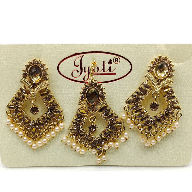 Tip Top Jewellers Gold Plated Austrian Stone And Pearl Earrings With Mangtikka