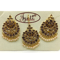 Tip Top Jewellers Gold Plated Austrian Stone And Pearl Earrings With Mangtikka